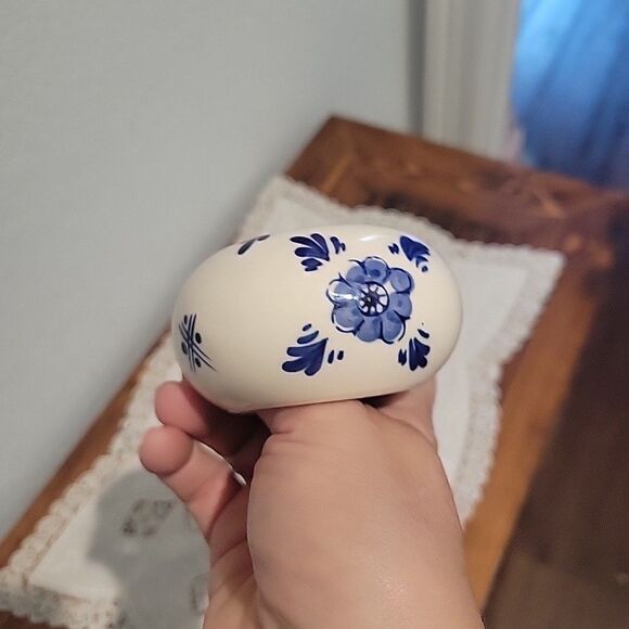 Pair Vtg Dutch Delft Blue Floral Tealight Candle Holders Holland Heart & Round - Picture 13 of 16